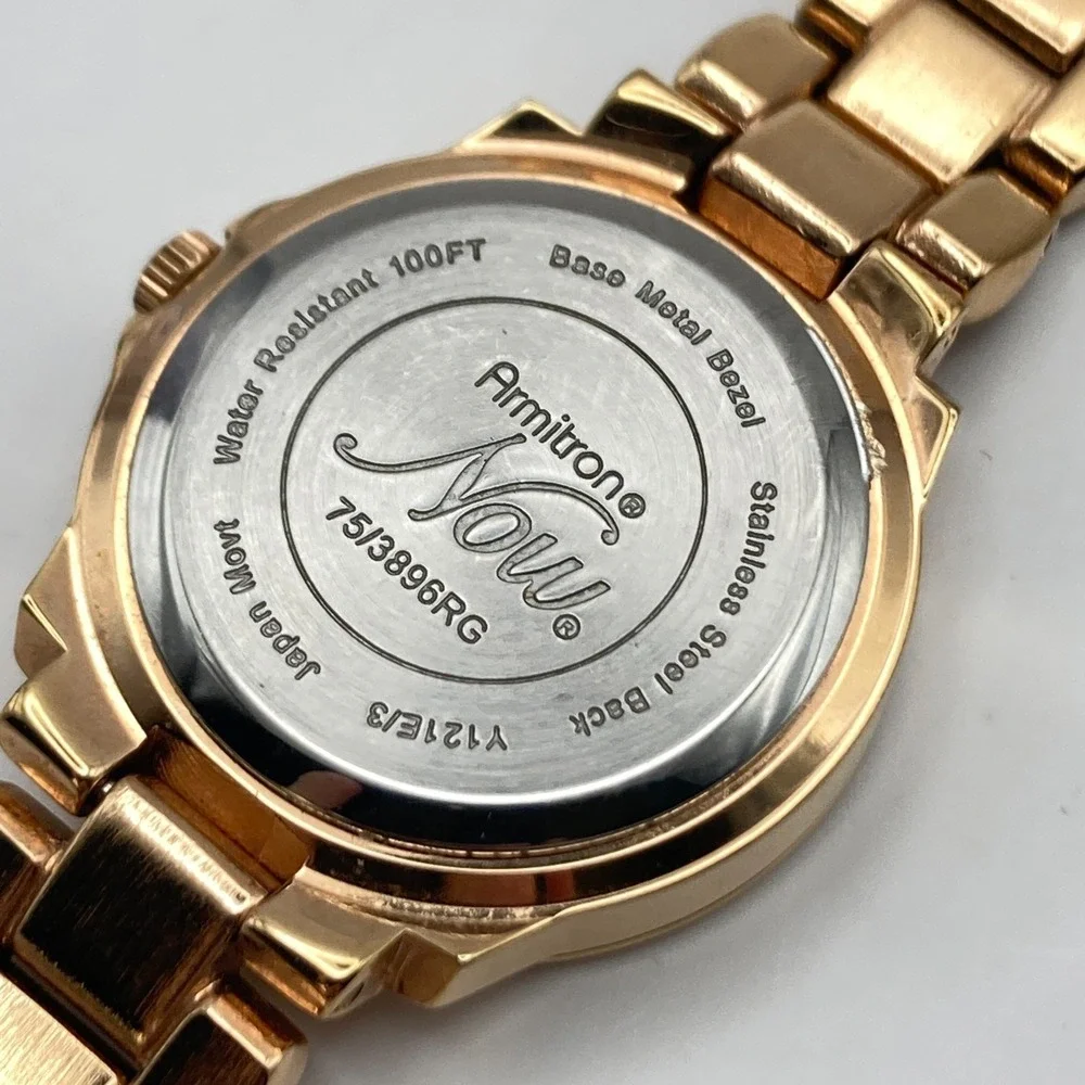 Armitron Women's Watch 27mm Rose Gold Tone Ivory Enamel New Battery SMALL 5.75